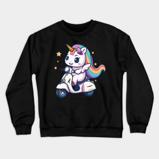 unicorn riding scooter Crewneck Sweatshirt